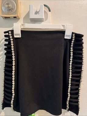Black Mini Skirt with Side Rhinestone Cutouts